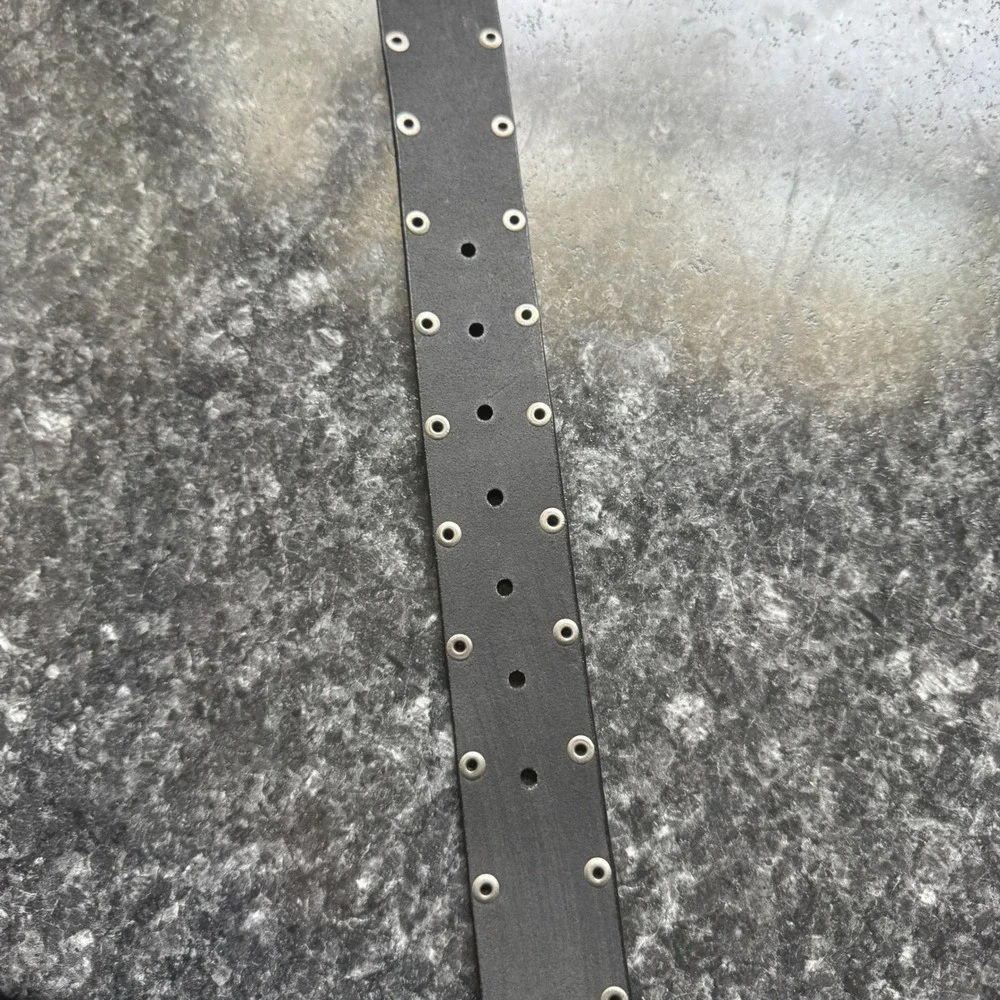 Genuine Leather Black Cracked Silver Eagle Wing Studded Belt 36